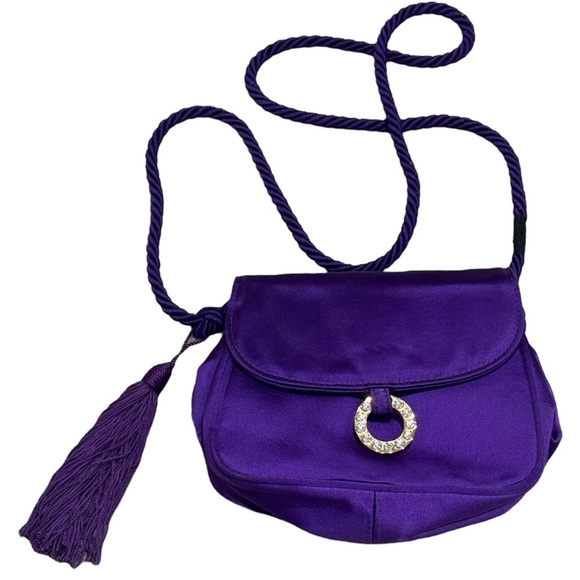 Saks Fifth Avenue Royal Purple Satin Mini Purse with Rhinestone Detailing - Picture 2 of 11